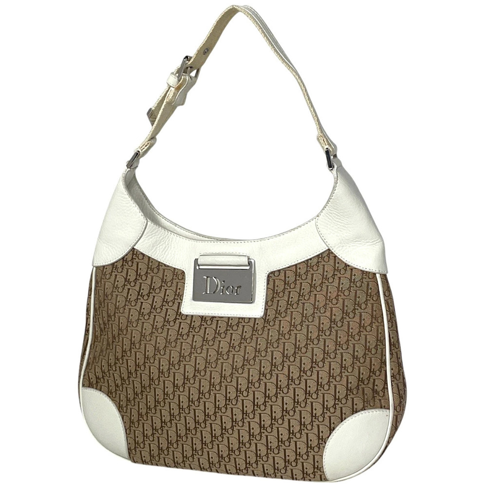 Christian Dior Street Shoulder Bag Trotter Canvas Brown White